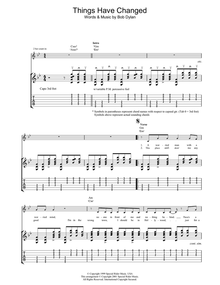 Things Have Changed Guitar Tablature scores gallery preview page 1