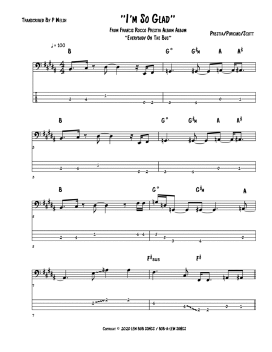 I'm So Glad I'm So Glad Bass Guitar scores gallery preview page 1