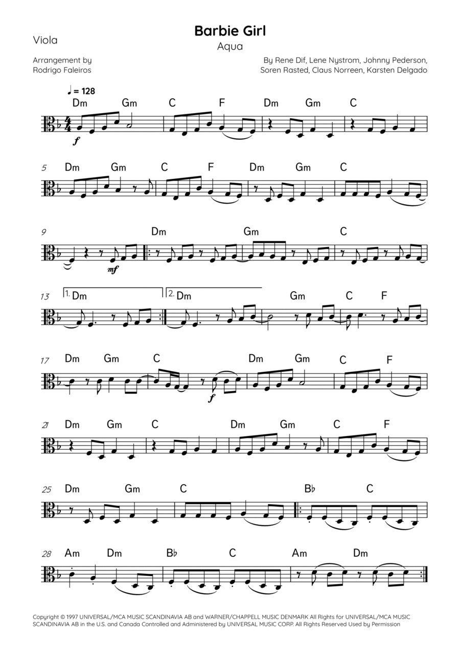 Barbie Girl Viola Solo scores gallery preview page 1