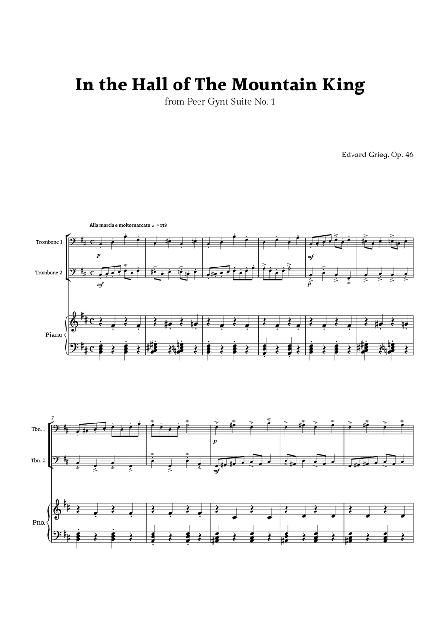 In the Hall of the Mountain King by Grieg Trombone Duet scores gallery preview page 1