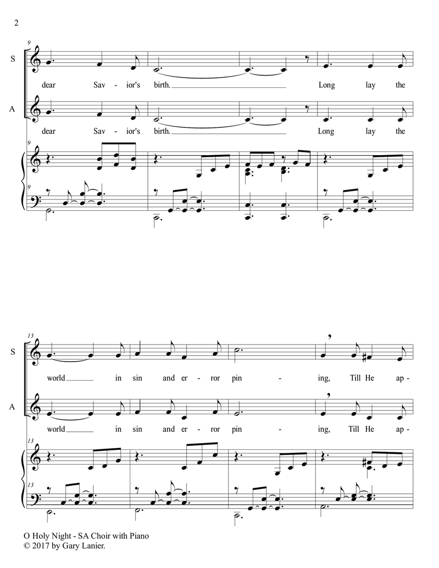 O HOLY NIGHT (SA Choir with Piano - Score & SA Choir Part included) SA scores gallery preview page 3