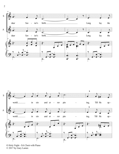O HOLY NIGHT (SA Choir with Piano - Score & SA Choir Part included) image number null