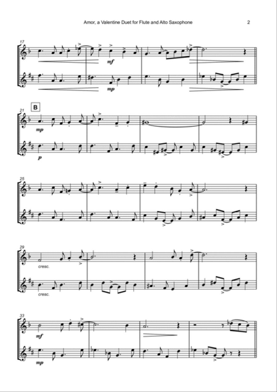 Amor, (Portuguese for Love), Flute and Alto Saxophone Duet Woodwind Duet scores gallery preview page 3