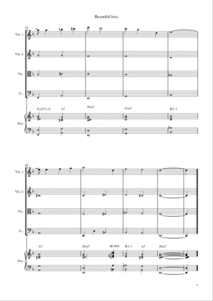 Beautiful Love String Quartet scores gallery preview page 4