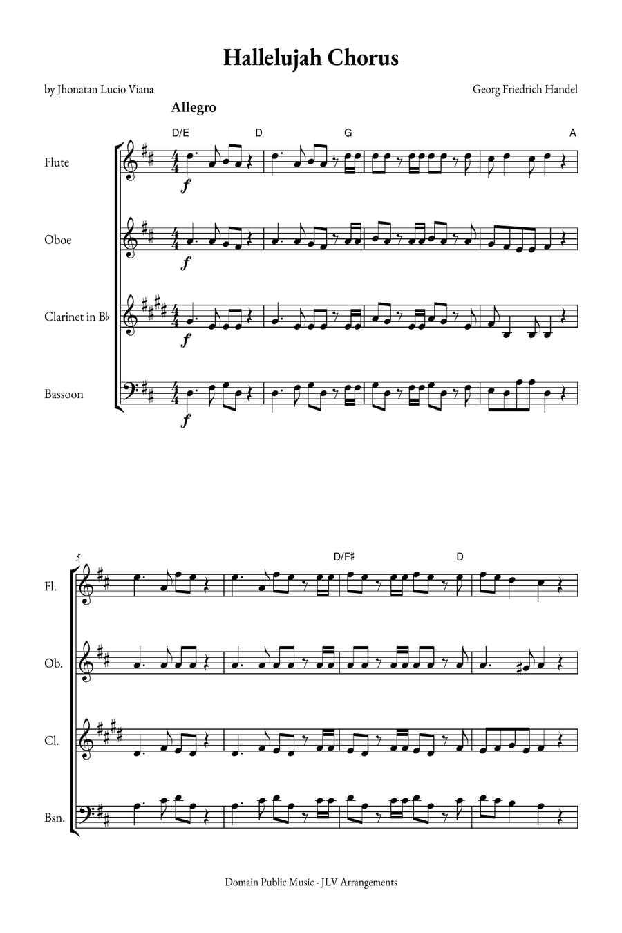 Hallelujah Chorus Woodwind Quartet scores gallery preview page 1