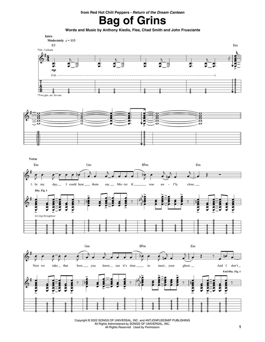 Bag Of Grins Guitar Tablature scores gallery preview page 1