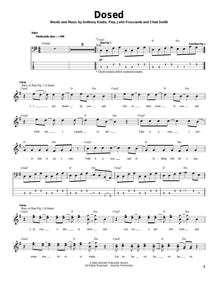 Dosed Bass Guitar Tablature scores gallery preview page 1
