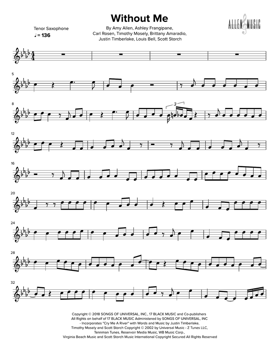 Without Me Without Me Tenor Saxophone scores gallery preview page 1