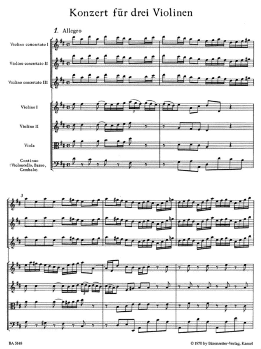 Concerto for three Violins, Strings and Basso continuo D major