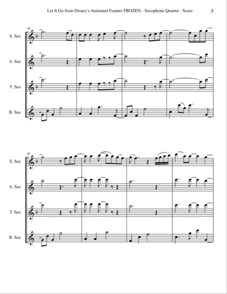 Let It Go (from Frozen) Woodwind Quartet scores gallery preview page 5