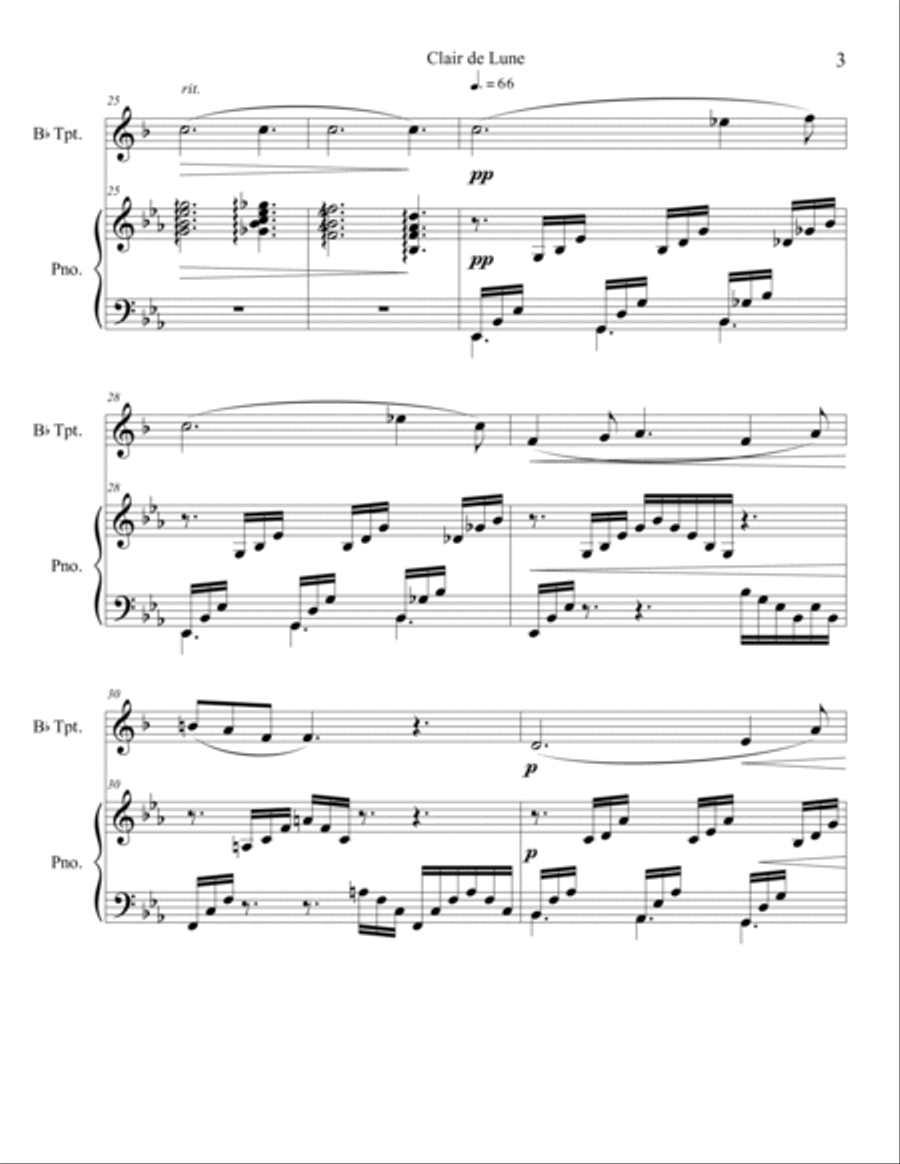 Clair de Lune (Trumpet Solo) with piano accompaniment Trumpet Solo scores gallery preview page 3