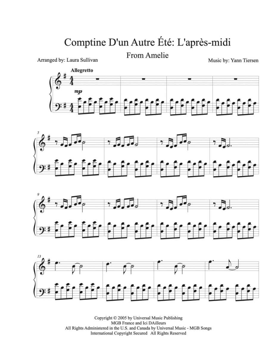 Comptine D'un Autre Été: L'après-midi Piano Solo scores gallery preview page 1