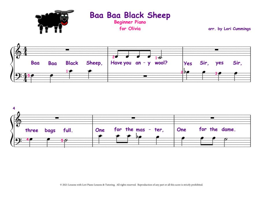 Baa Baa Black Sheep Piano Method scores gallery preview page 1