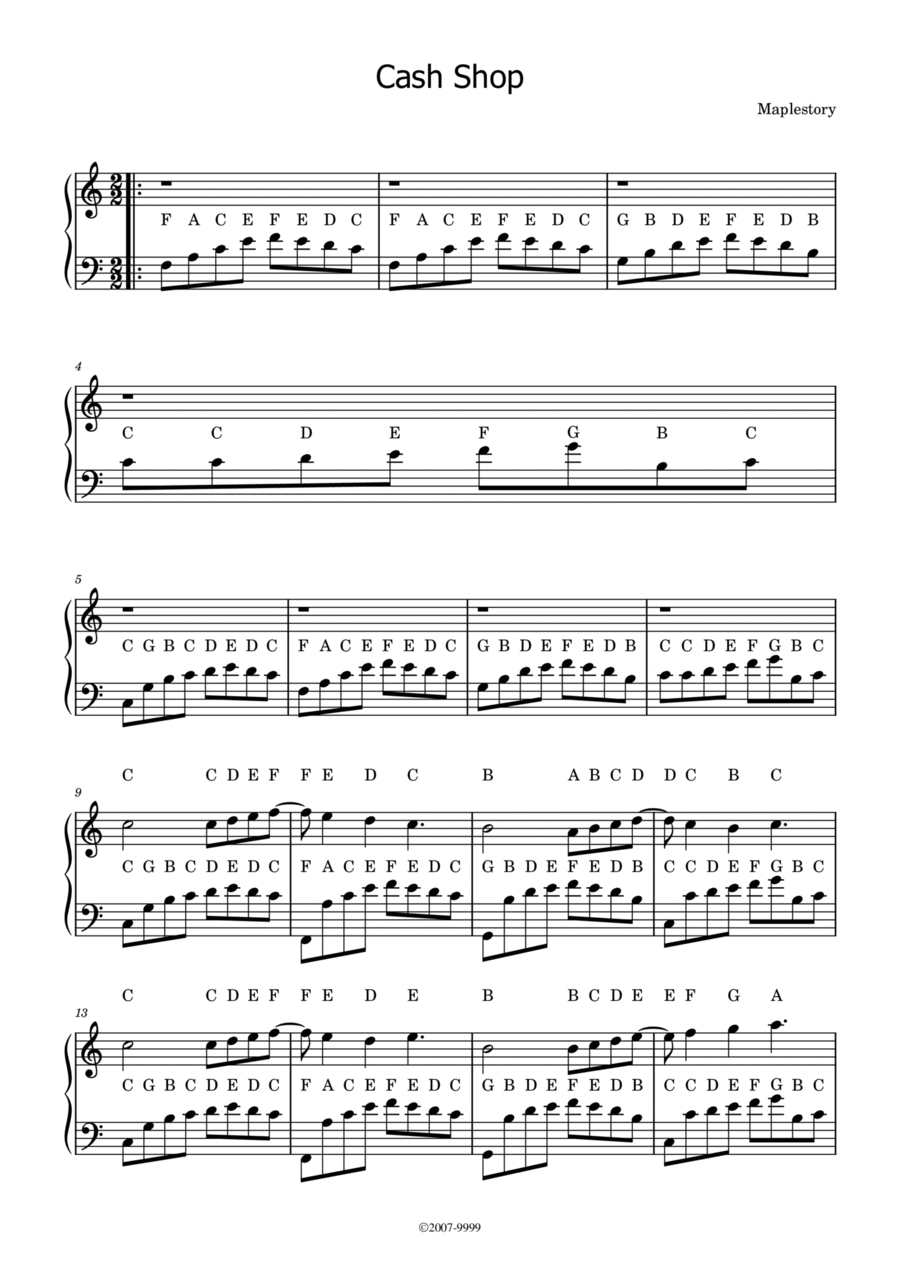 Cash Shop - With Note Names Piano Method scores gallery preview page 1