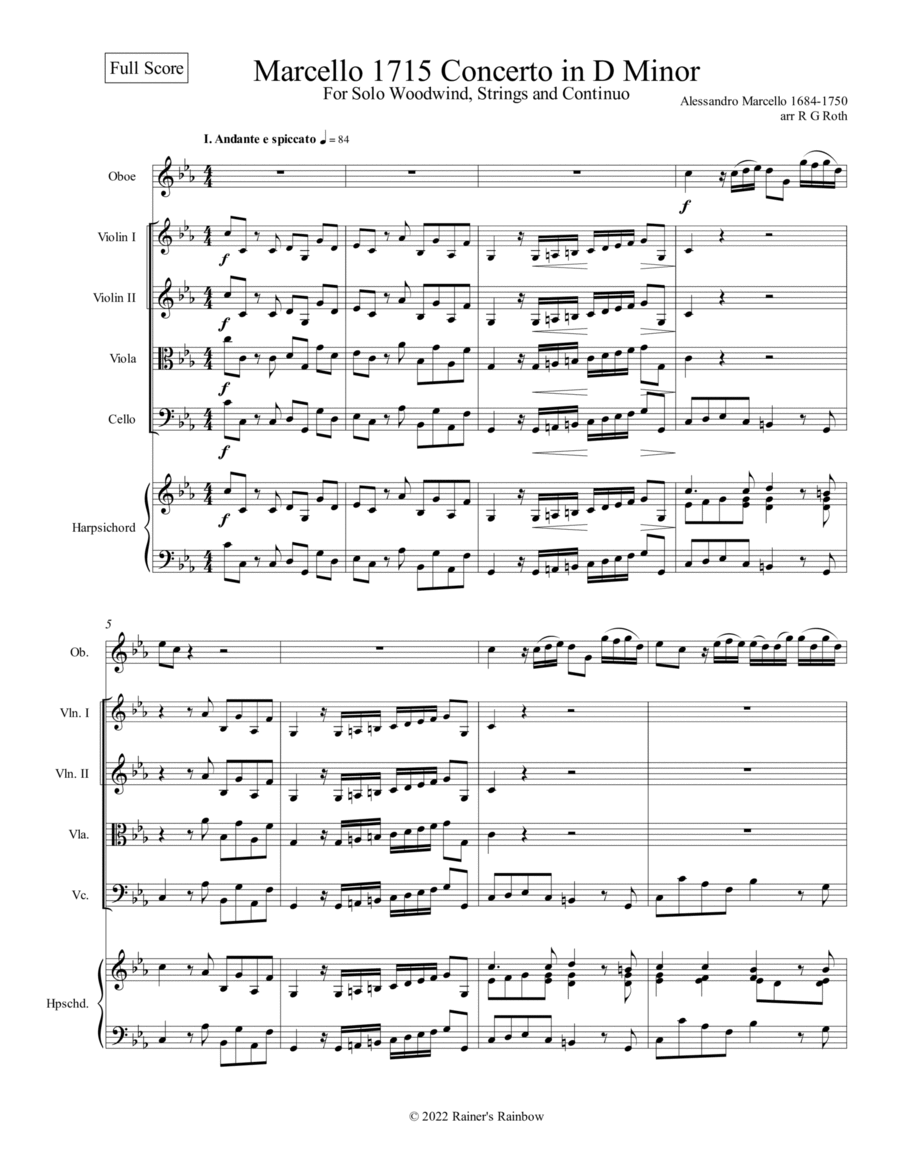 Marcello Oboe Concerto in C Minor Chamber Orchestra scores gallery preview page 1