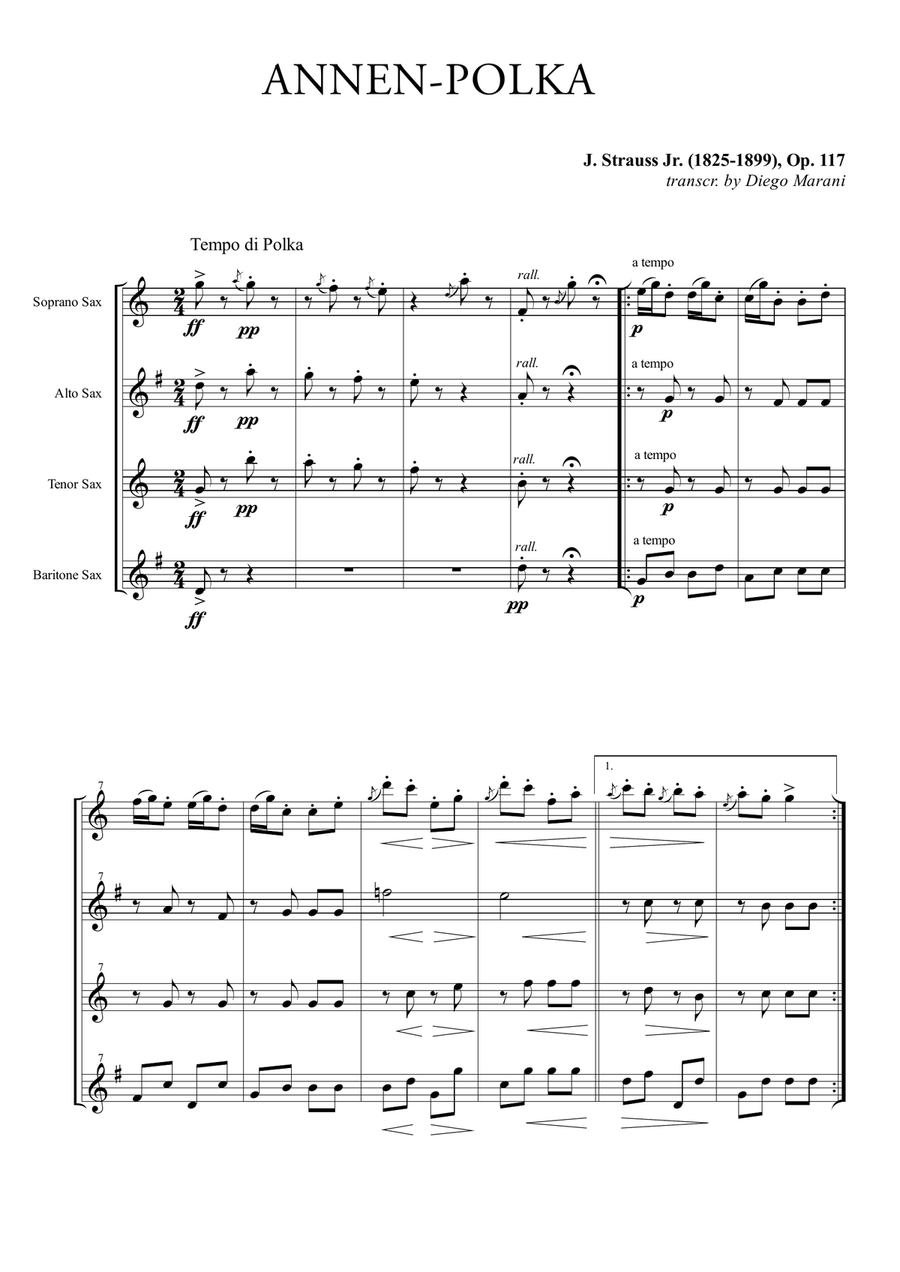 Annen-Polka for Saxophone Quartet Annen-Polka for Saxophone Quartet Saxophone Quartet scores gallery preview page 3