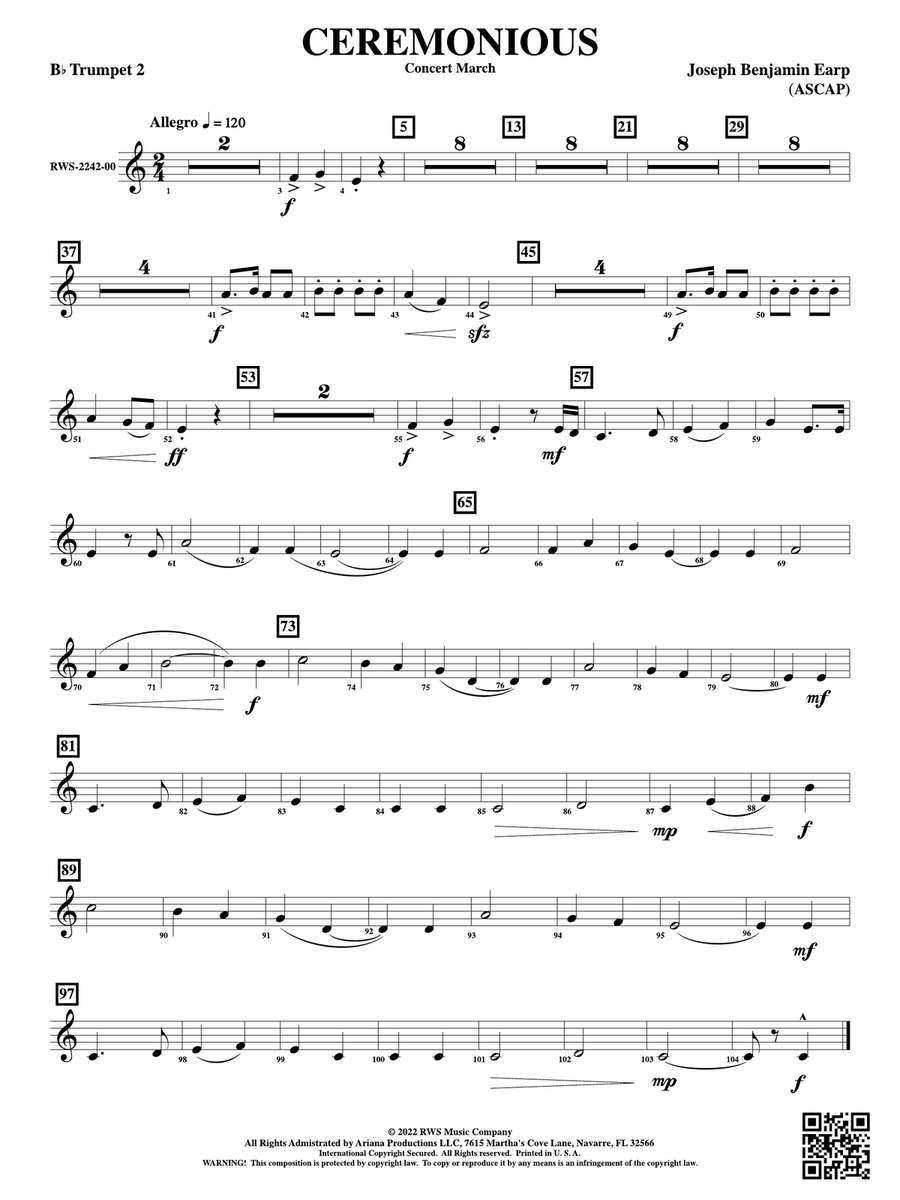 Ceremonious - Concert March: 2nd B-flat Trumpet B-Flat Trumpet scores gallery preview page 1