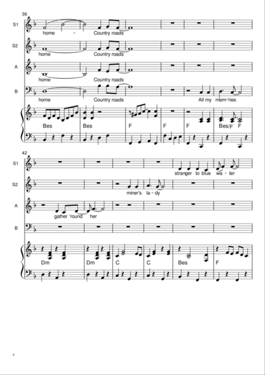 Take Me Home, Country Roads Choir scores gallery preview page 4
