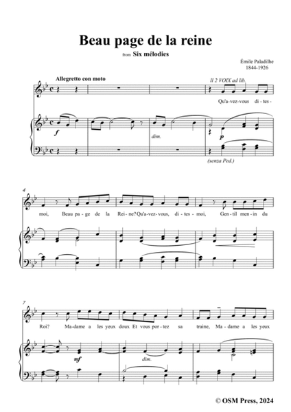 Paladilhe-Beau page de la reine(une ou deux voix alternées),in g minor