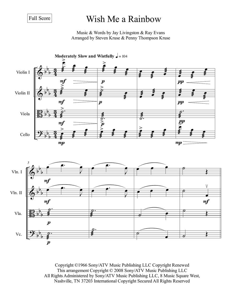 Wish Me A Rainbow String Quartet scores gallery preview page 4