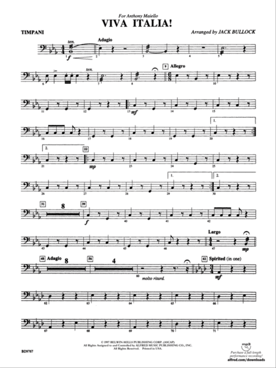 Viva Italia!: Timpani Concert Band scores gallery preview page 1