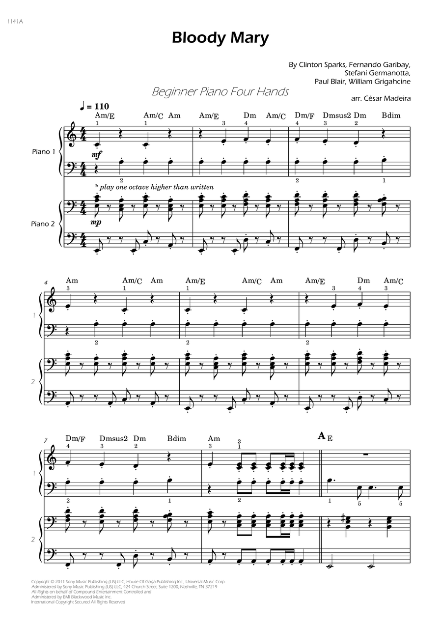 Bloody Mary Easy Piano scores gallery preview page 3
