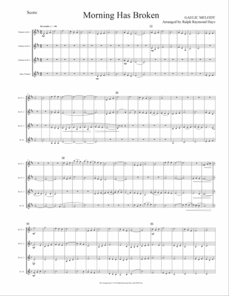 Morning Has Broken (for clarinet quartet) Clarinet Quartet scores gallery preview page 2