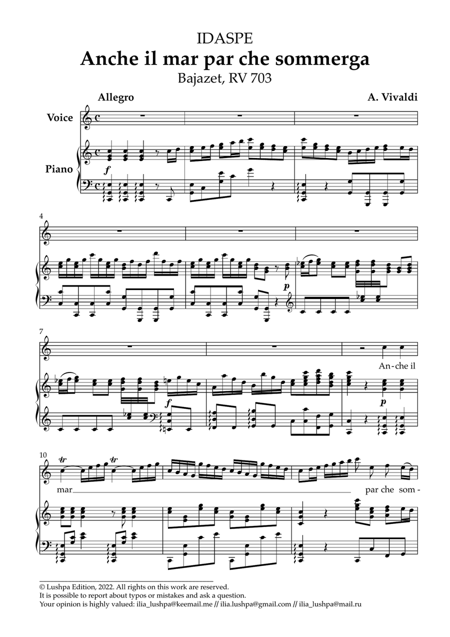 Anche il mar par che sommerga Piano, Vocal scores gallery preview page 3