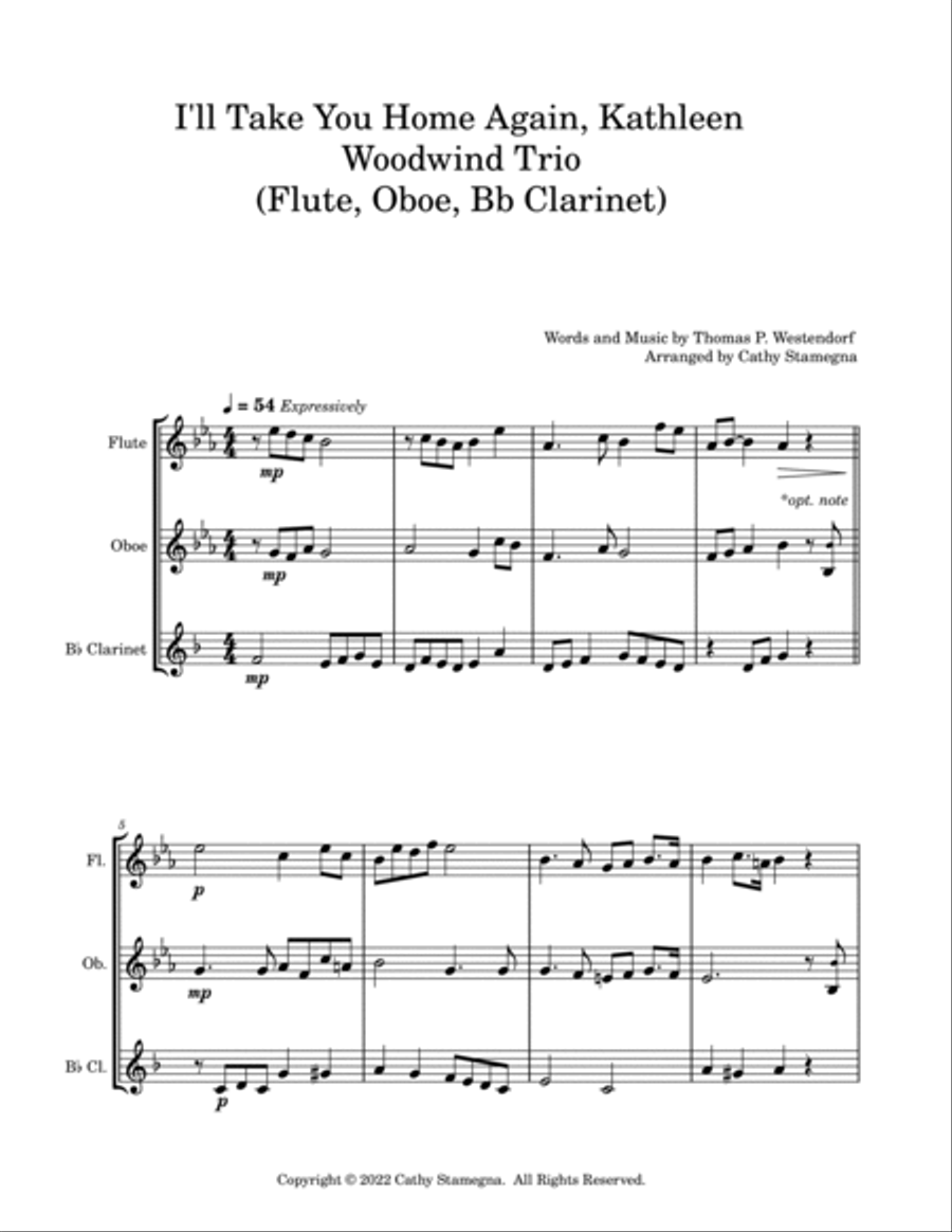 I’ll Take You Home Again, Kathleen (Woodwind Trio: Flute, Oboe, Bb Clarinet) Woodwind Trio scores gallery preview page 2