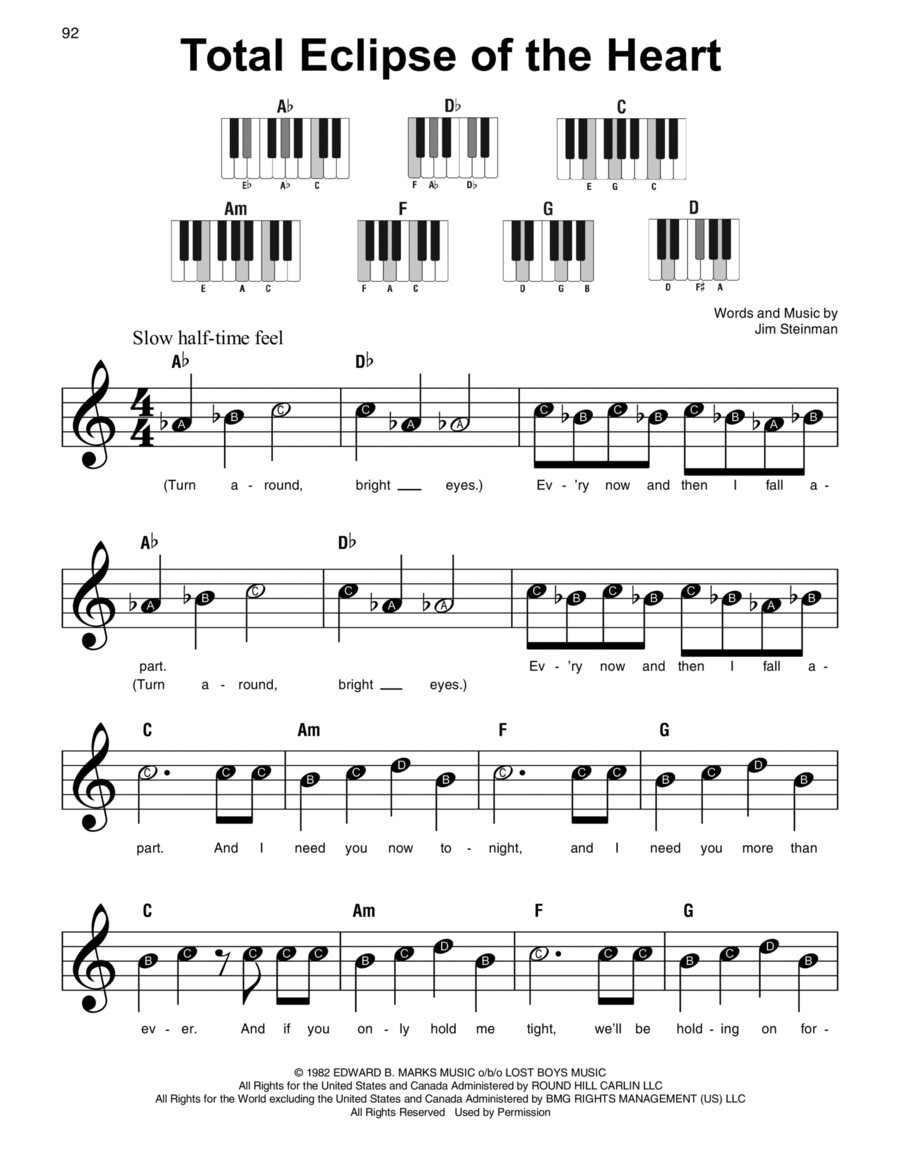 Total Eclipse Of The Heart Easy Piano scores gallery preview page 1