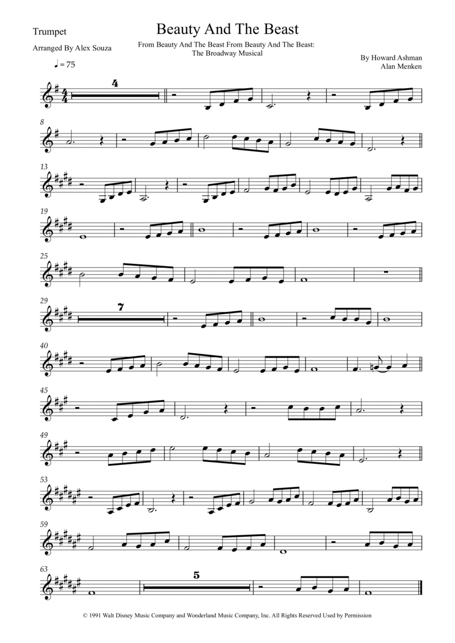 Beauty And The Beast B-Flat Trumpet scores gallery preview page 1