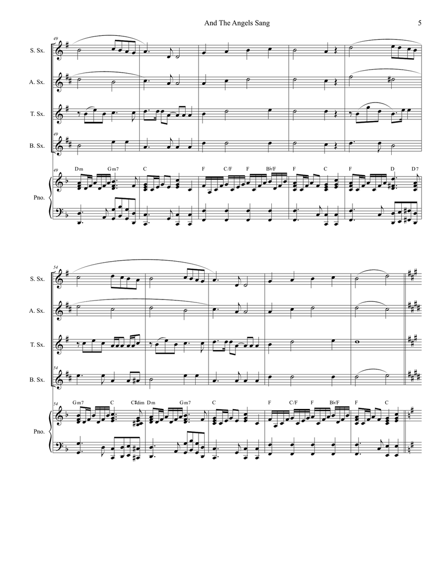 And The Angels Sang (for Saxophone Quartet and Piano) Woodwind Ensemble scores gallery preview page 6