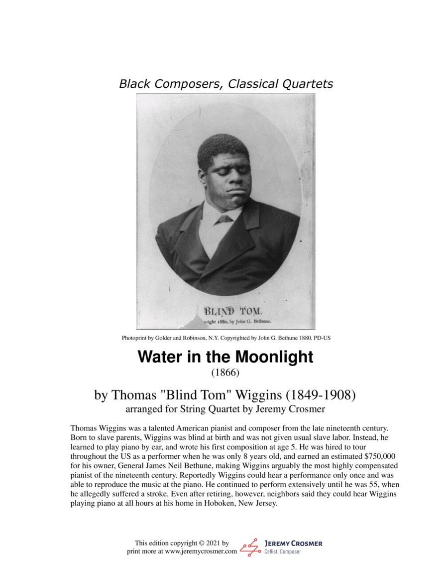Thomas Wiggins - Water in the Moonlight - Black Composers, Classical Quartets String Quartet scores gallery preview page 1