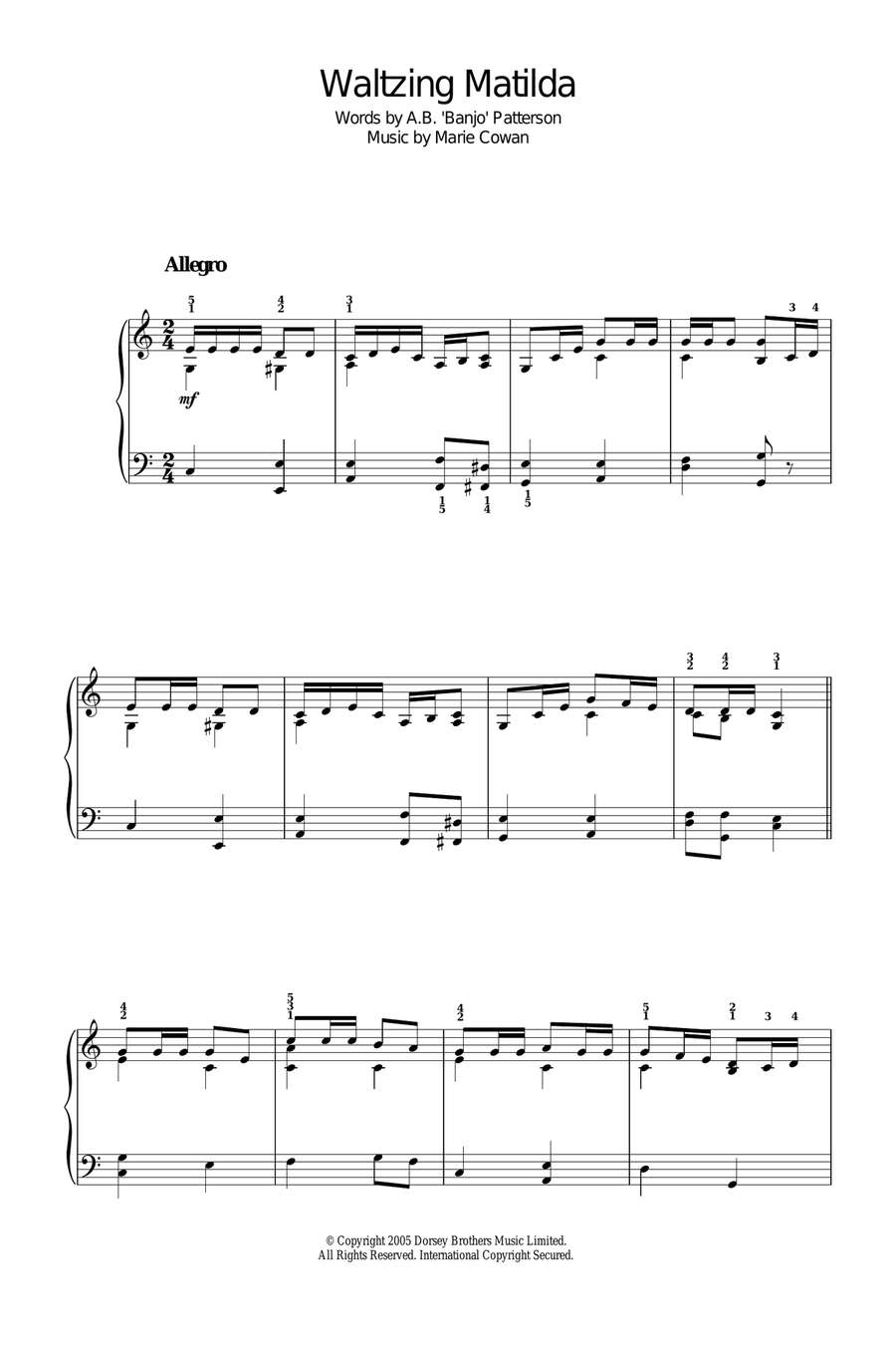 Waltzing Matilda Waltzing Matilda Piano, Vocal, Guitar scores gallery preview page 1