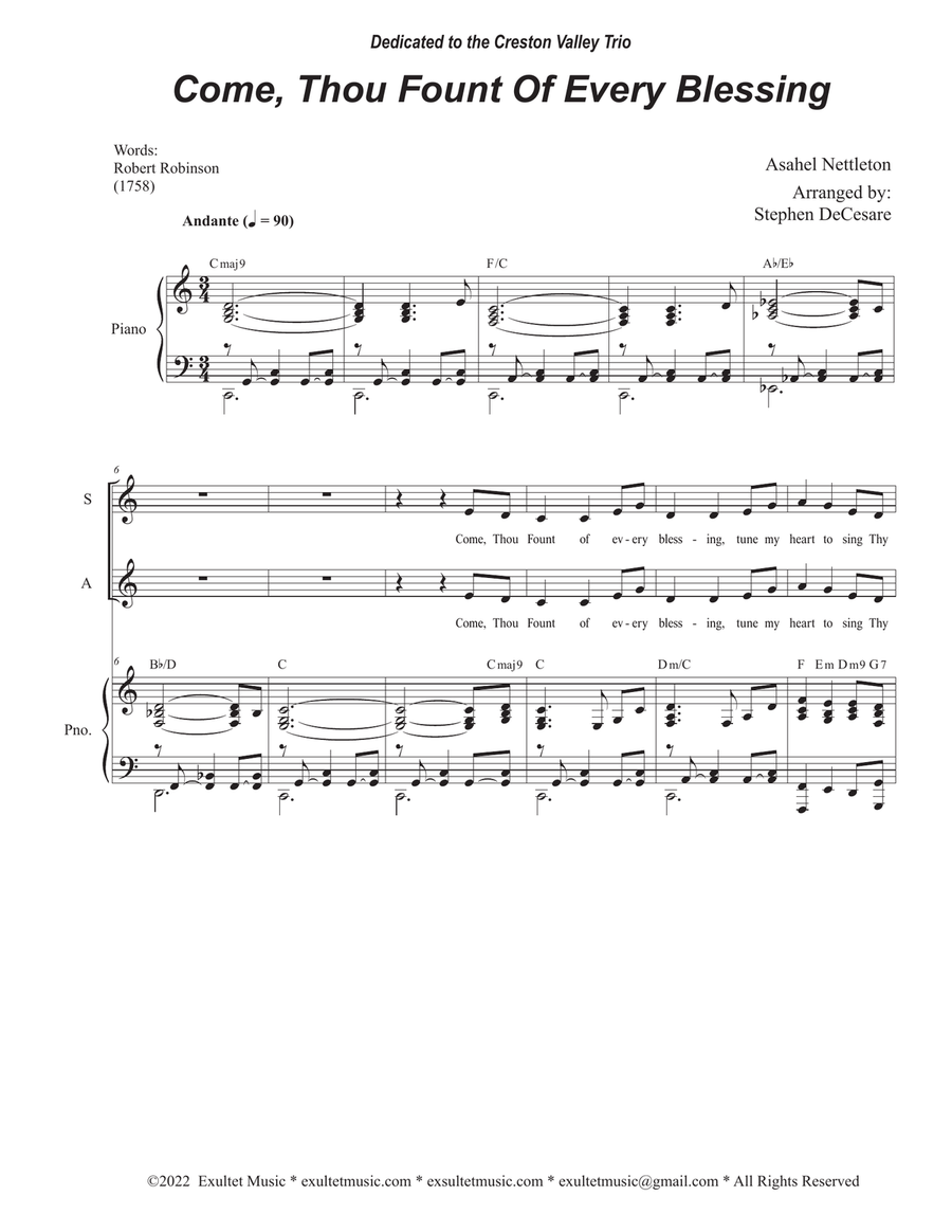 Come, Thou Fount Of Every Blessing (SAB) 3-Part scores gallery preview page 1