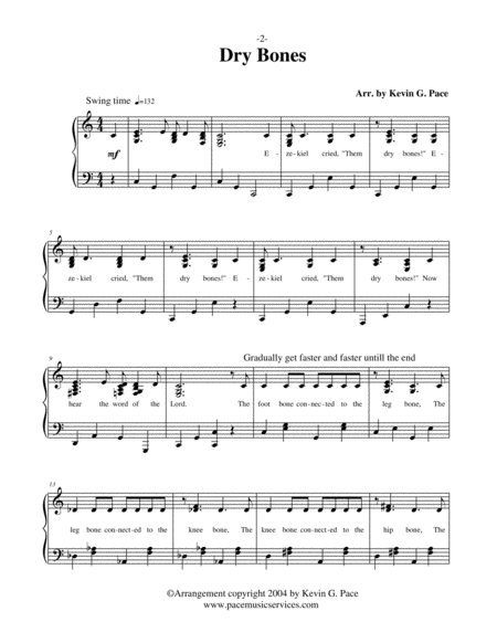 Dry Bones - piano solo, vocal solo or unison choir with piano accompaniment image number null