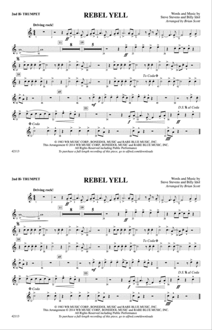 Rebel Yell: 2nd B-flat Trumpet Marching Band scores gallery preview page 1