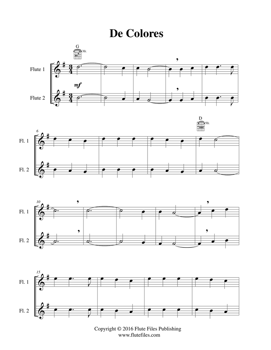 De Colores - Flute Duet with Guitar Chords Flute Duet scores gallery preview page 3