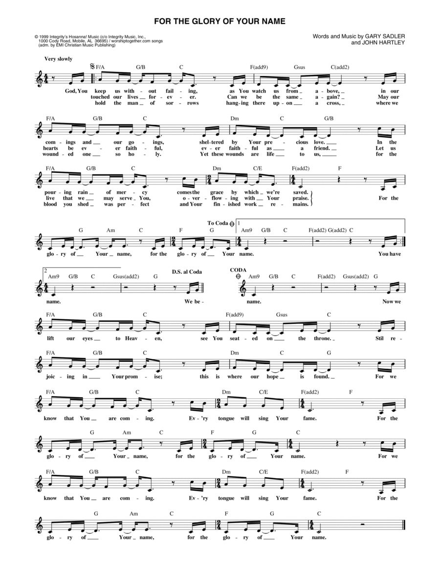 For The Glory Of Your Name Piano scores gallery preview page 1