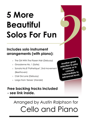 Book cover for 5 More Beautiful Cello Solos for Fun - with FREE BACKING TRACKS & piano accompaniment