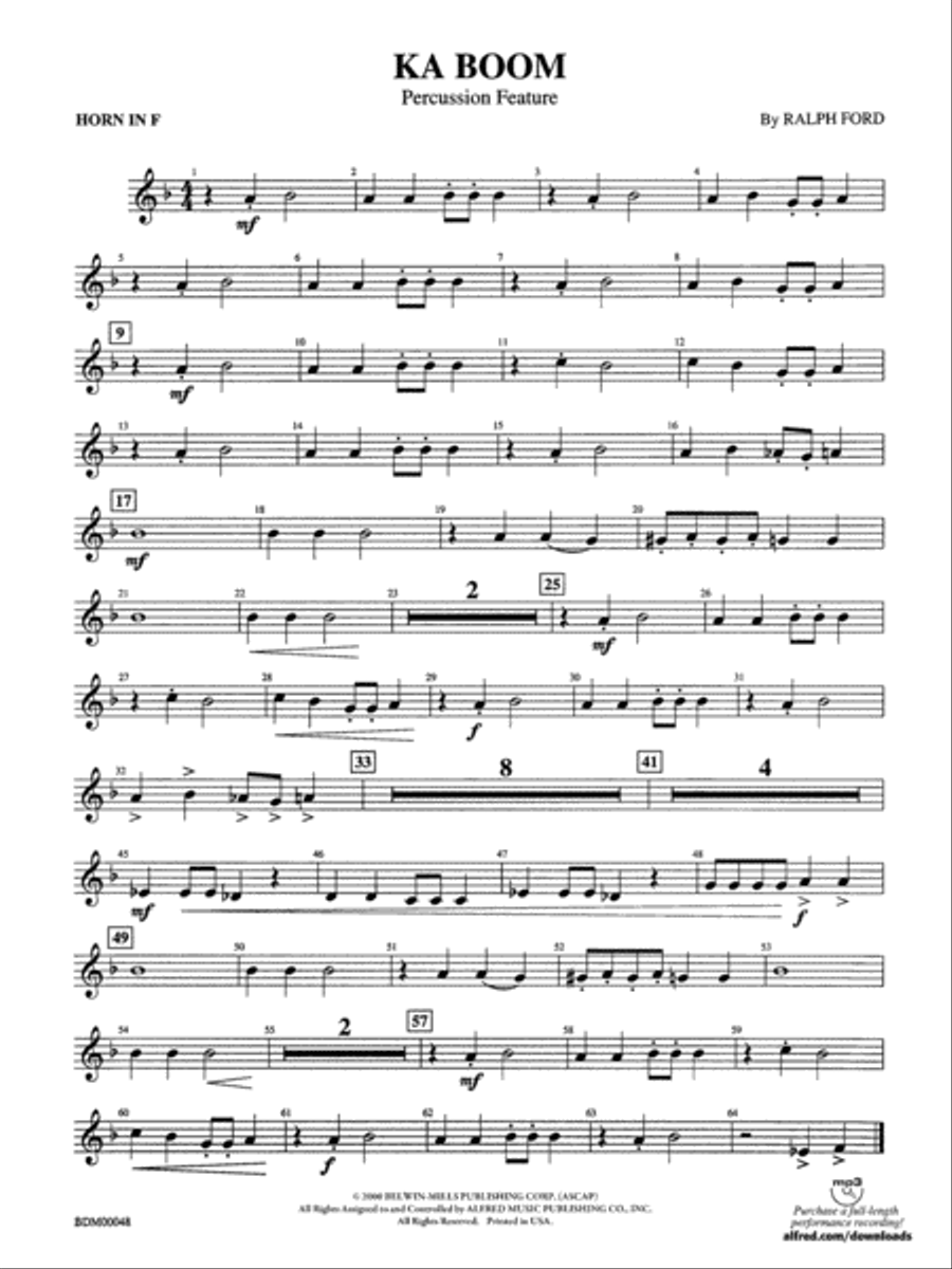 Ka Boom: 1st F Horn Ka Boom: 1st F Horn Concert Band scores gallery preview page 1