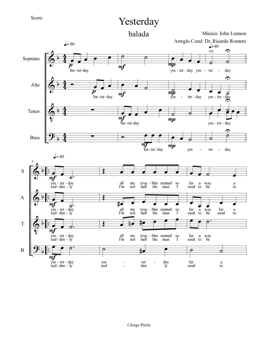 Yesterday 4-Part scores gallery preview page 1