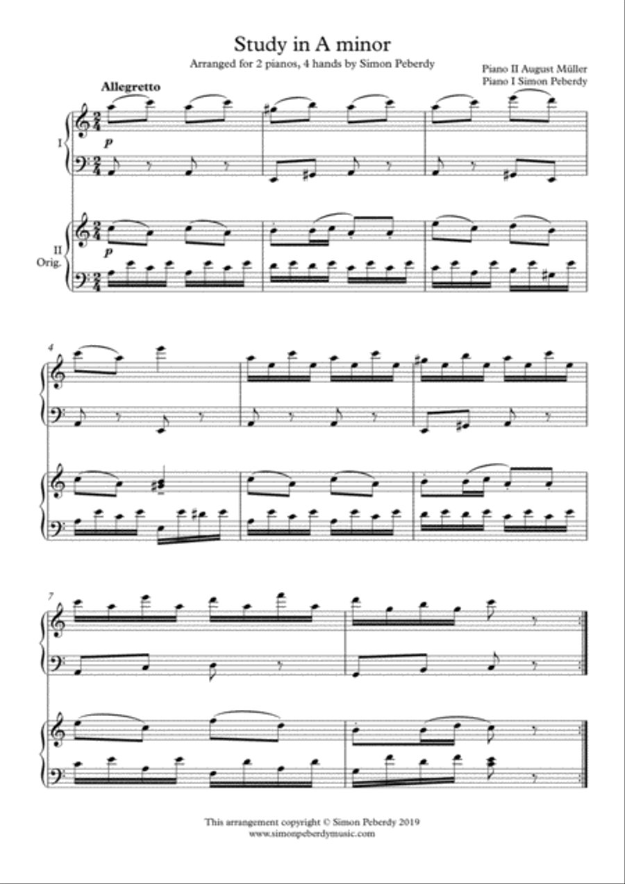 Study in A minor (August Müller) for 2 pianos 4 hands (additional piano part by Simon Peberdy) Piano Method scores gallery preview page 2
