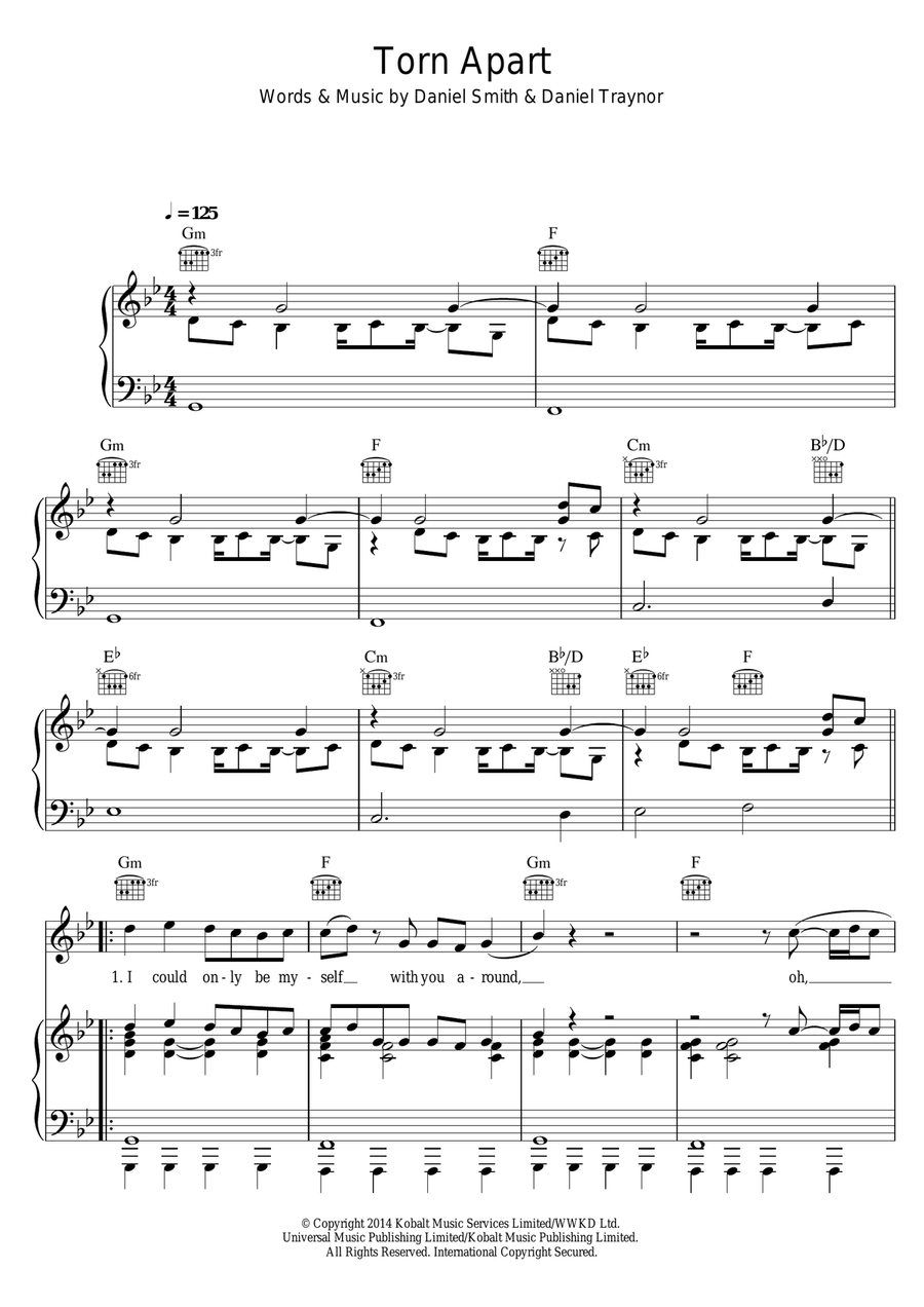 Torn Apart (featuring Grades) Piano, Vocal scores gallery preview page 1