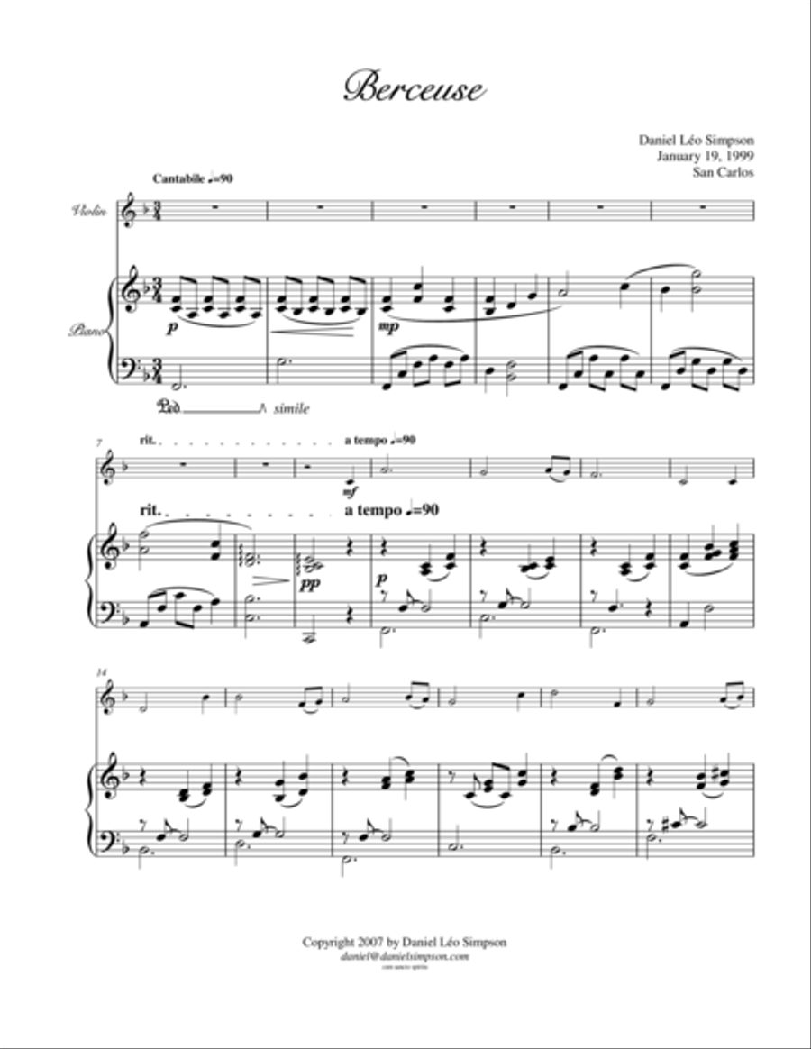 Berceuse for Violin & Piano Violin Solo scores gallery preview page 1