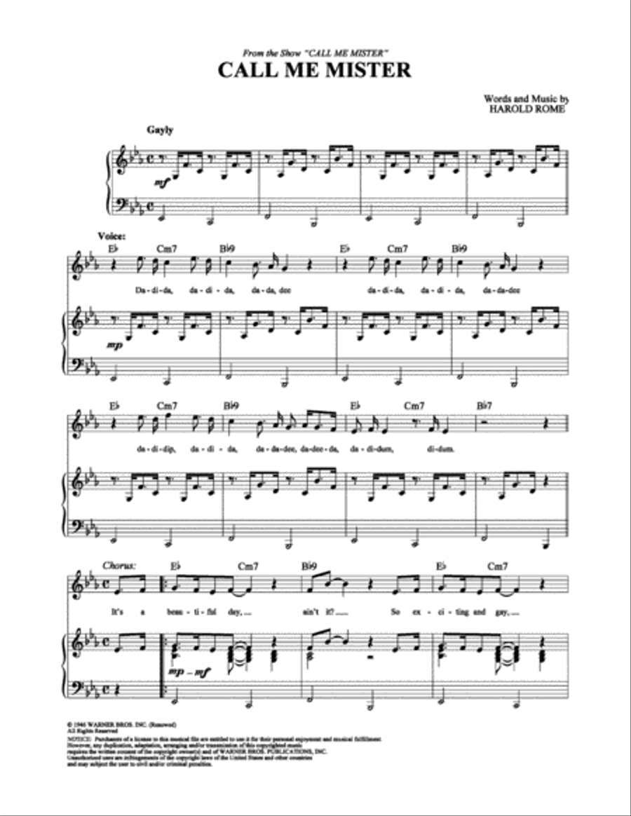 Call Me Mister Piano, Vocal, Guitar scores gallery preview page 1