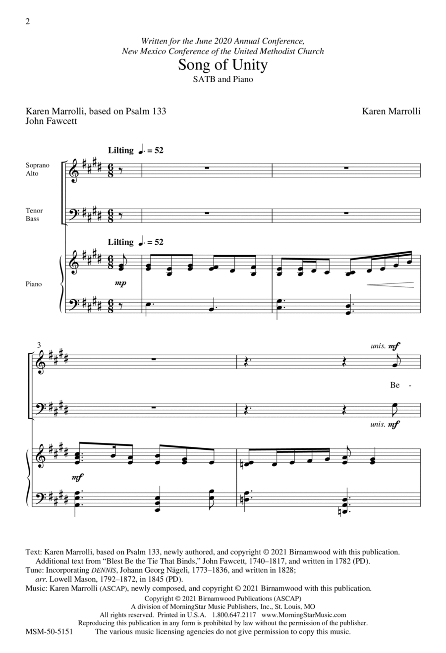 Song of Unity 4-Part scores gallery preview page 1