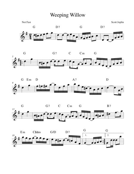2 Scott Joplin piano pieces (Swipesy, Weeping Willow) in LeadSheet format- Single note melody + chor