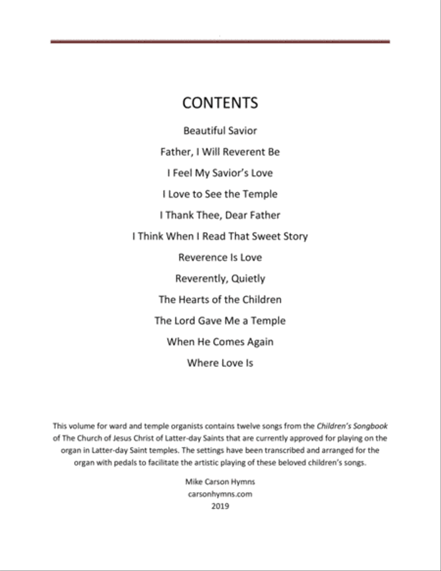 Primary Songs for Ward and Temple Organists Organ Solo scores gallery preview page 2