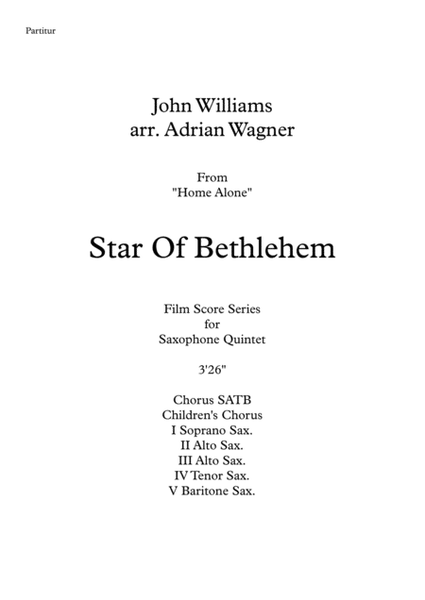 Home Alone "Star Of Bethlehem" (John Williams) Saxophone Quintet (Optional With Choir) arr. Adrian Wagner image number null